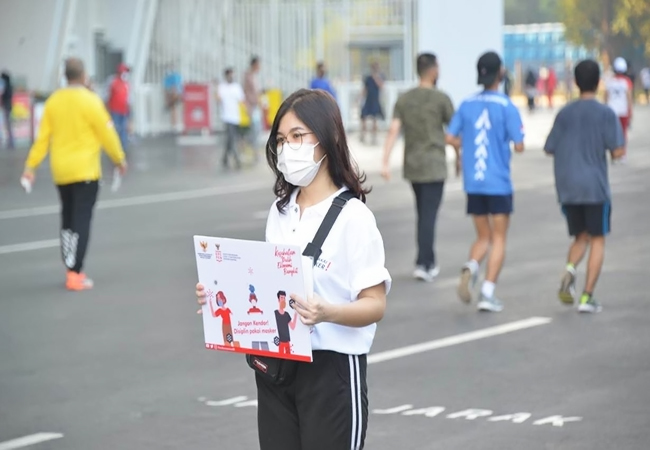 Pemerintah menggelar acara Kampanye Penggunaan Masker sebagai upaya penanganan Covid-19, di Kawasan Stadion Utama GBK (Gelora Bung Karno) Senayan, Provinsi DKI Jakarta, Minggu (30/8/2020).
